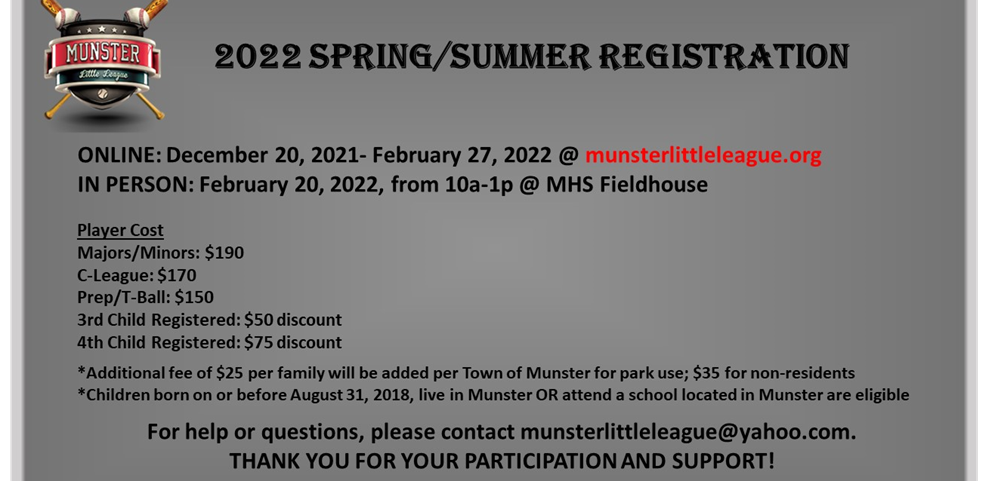 2022 Spring/Summer Registration- NOW OPEN UNTIL 2/27/22!!