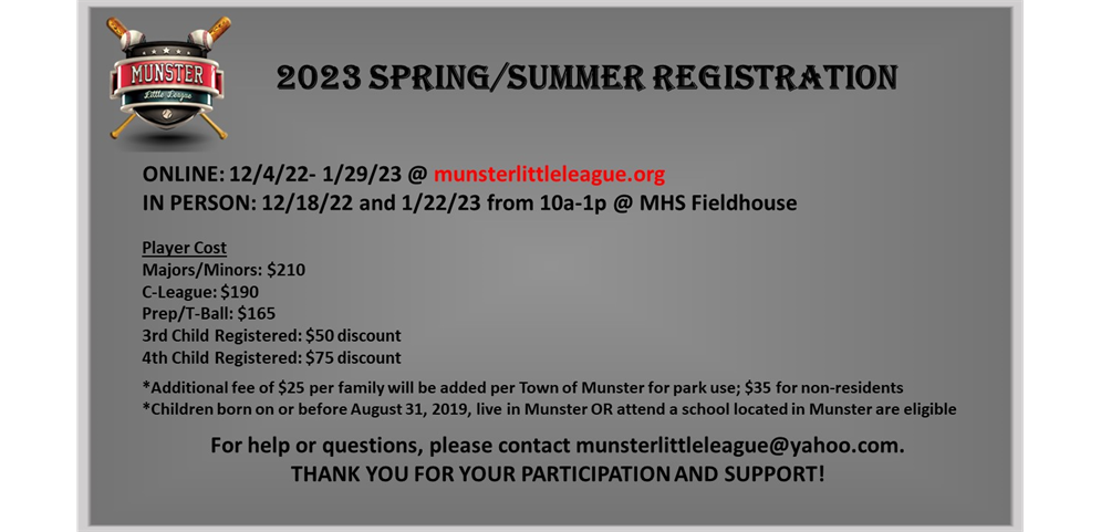 2023 Spring/Summer Registration- NOW OPEN UNTIL 1/29/23!!